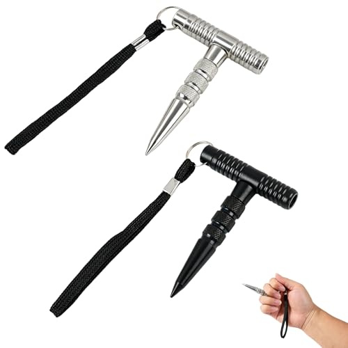 2 Piezas Barra de Seguridad Desmontable, Llavero de Metal para Defensa Personal Compacto, Accesorio Discreto para Mujer y Hombre, Plata y Negro