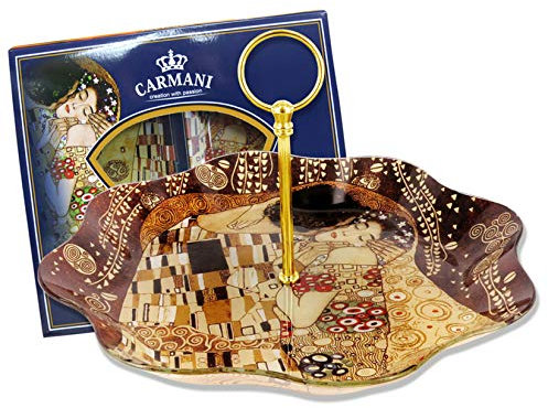CARMANI - Runde Glasplatte mit Gustav Klimt 'Der Kuss' Gemälde gedruckt d.30cm