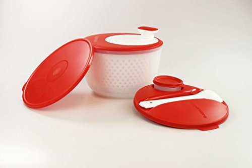 TUPPERWARE Salatschleuder Salat-Karussell 3,8 L rot-weiß+Deckel+Besteck+Behälter