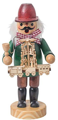 OBC Räuchermännchen Händler grün-rot, 15 cm, Dekofigur handbemalt im Kunsthandwerks-Stil/Räuchermann/Räucherfigur aus Holz