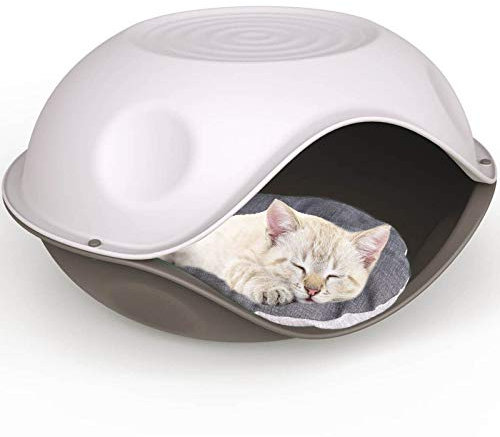 CAT CENTRE Grey Outdoor Strong Plastic Pet Dog Cat Feline Canine Bed House Kennel Crate Basket Enclosure Furniture Play Sleep Pen Weatherproof Comfortable Durable Sturdy Safe