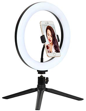 Jandei - Anillo Aro Selfie de Luz LED Tripode 10”/ 260mm con Soporte para el Móvil, Regulable 3 Modos de Iluminación con 10 Brillos para Videos, Fotografía, Youtube, TikTok, Instagram