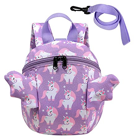 VASCHY Mochila Bebe Guarderia, Mochila para la Guarderia para Niñas de 2-3 Años Mochila Unicornio con Correa de Pecho Bolsa Preescolar Anti Perdió con Correa de Arnés de Seguridad, 8.9L