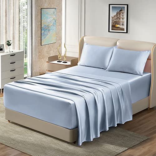 Homiest 4-teiliges extra tiefes Satin-Bettwäsche-Set für King-Size-Betten, 45.7,61 cm Tiefe Taschen-Bettlaken, luxuriöses Spannbetttuch-Set, passend für ultratiefe Matratzen