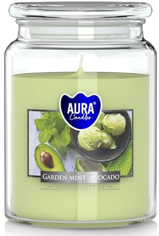 BISPOL Duftkerze Candle Gartenminze-Avocado mit Deckel - Duftkerzen im Glas Kerzen Aesthetic - Kerze im Glas Schmuckkerze mit Pfirsichduft
