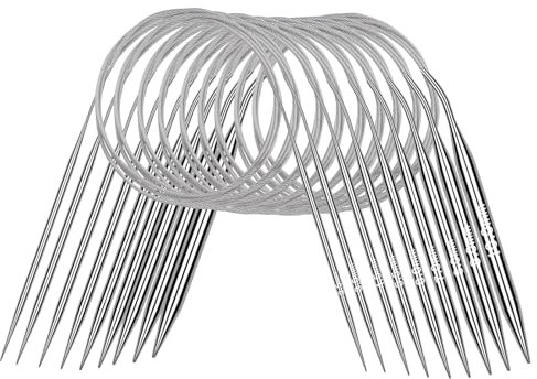 Coopay Rundstricknadeln 100 cm, 9 Stück Edelstahl Stricknadeln Rundstricknadel mit Laser-Größe, 2,5-10,0 mm Metall Rundstricknadeln Set, Glatt Rundstricknadeln für Tücher, Schals, Pullover, Decken