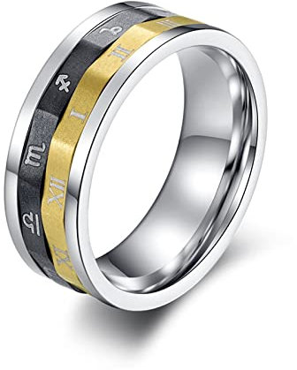 AMDXD Personalisierte Herren Hochzeit Ringe, Edelstahl Eheringe Sternzeichen Und Römische Zahlen Pärchenringe für Männer, Dreifarbig, Gr.54 (17.2)