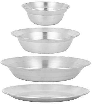 Rachlicy Picnic Dishes Stainless Steel Plates Barbecue Bowls Tableware for Outdoor Camping BBQ Accessories 4PCS