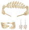 ZKSXOA 3 STÜCKE Griechische Göttin Blatt Stirnband Für Die Braut, Perlengold-Blatt-Ohrringe,Blatt-Armbänder,Krone Braut Kopfschmuck Hochzeit Haarband,Für Frauen Tiara Kostüm Haarschmuck
