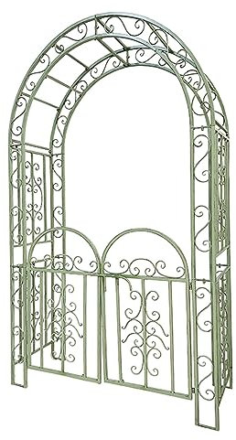 Gartenlaube mit Tor, Gartenbogen Aus Metall mit Spalier für Kletterpflanzen, Rosen, Weinreben, Gartentorbogen Im Freien für Hochzeit, Brautparty, Dekoration, Zeremonie (Color : Green)