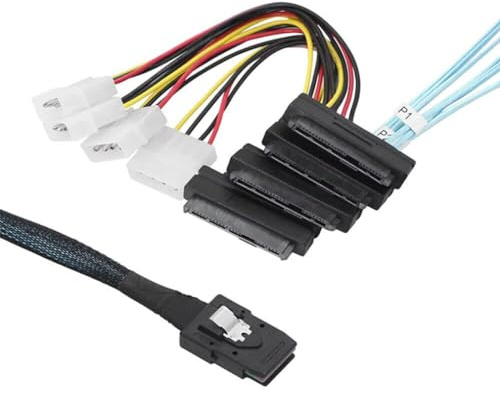 Bolwins P47CS Mini SAS - Cable de datos para disco duro Molex SAS de 36 pines (SFF-8087) a 4 pines SFF-8482 de 29 pines y cable de alimentación IDE