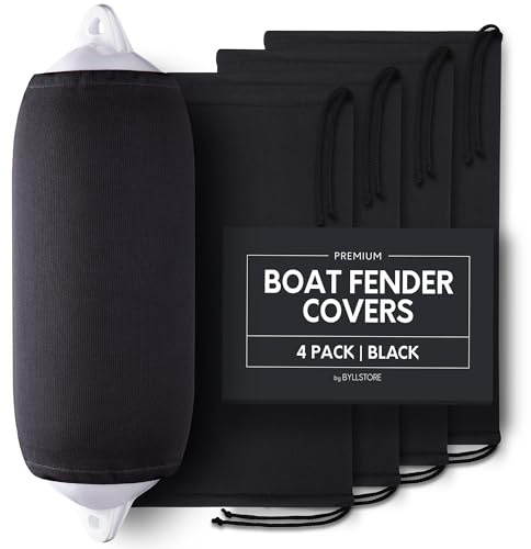 Byllstore Boat Fender Covers, Various Size Options Available, Black and Navy 1, 2 and 4 Pack, Polyester (4 Pack, Black, 10 x 26 Inch)