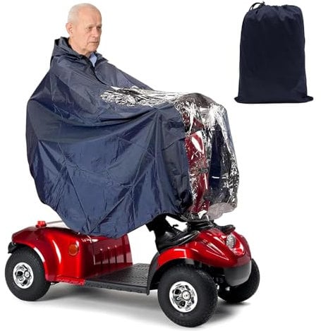 Universal Elektromobil Poncho- Regencape mit Kapuze und Durchsichtigem Panel zum Regenschutz - Regencape, Wasserdicht und Winddicht, Regenponcho für Seniorenmobil, Elektromobil, Rollstühle(Marineblau)