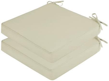 SK Studio 2er Set Stuhlkissen Outdoor wasserdicht Polsterauflage Stuhlauflage Kissen Sitzkissen Bezug abnehmbar mit Eckbändern Beige, 40x40x5cm