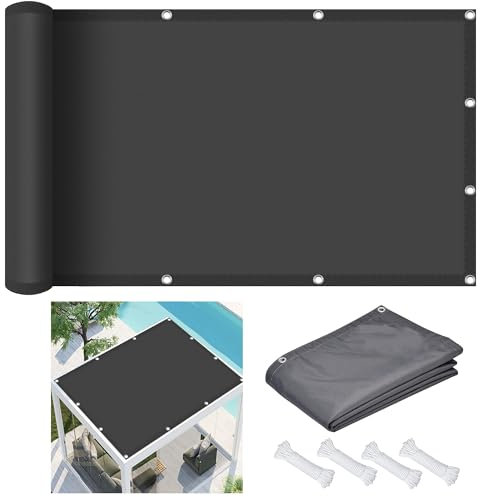 Tenda da Sole Rettangolare 1.5 x 3.6 m Impermeabile, Rettangolare Tenda da Sole con Anelli con Occhielli e Fune per Arredo Esterno Giardino, Grigio Scuro
