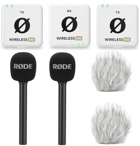 Rode Wireless ME Dual Mikrofon Funksystem Weiss + 2X Interview GO Handadapter + 2X keepdrum Fell-Windschutz