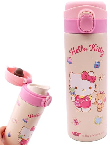 Bouteille Isotherme pour Enfant Hello Kit t-y Bouteille d'eau Isotherme bouteille d'eau réutilisable sans BPA Bouteille d'eau en Acier Inoxydable Bouteille Isotherme Double Paroi Thermos en Acier Inox