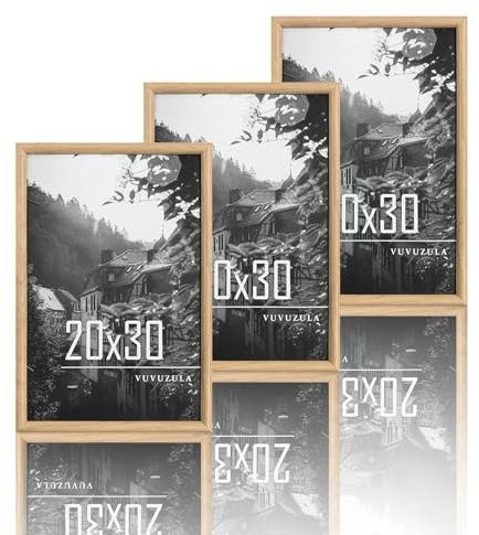 VUVUZULA Bilderrahmen 20x30cm Holz Holzrahmen Eiche 3er Set Fotorahmen MDF Rahmen Posterrahmen Natur