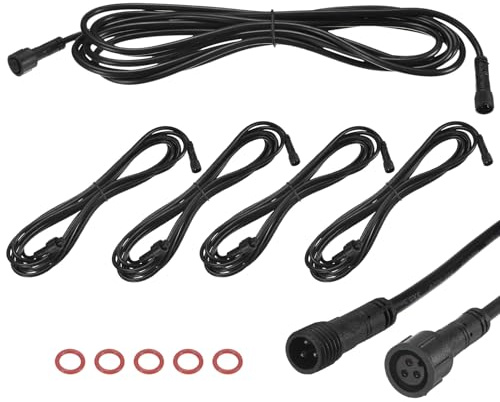 M METERXITY 5-Pack Waterproof Extension Cable, 3 Pin 9.84 Ft/3m Extension Cord Wire with 22AWG IP67 Male and Female Connectors for Outdoor Spotlights/LED Deck Lights [Black]