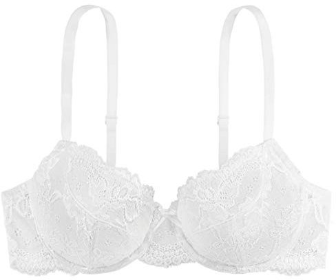 Dorina Spitze Lace BH, 3/4-Schale Demi Damen Comfort leicht gepolsterter Bügel-BH, Lianne D17163A, Weiß ,75D