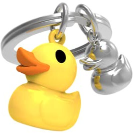 METALMORPHOSE - 3D Metall Schlüsselanhänger Gelbe Ente und ihr silbernes Baby - Frauengeschenk - Muttertagsgeschenk - MTM925-05