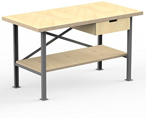AUPROTEC Profi-Werkbank 1500 x 700 x 850 mm Arbeitsplatte Multiplex 40mm mit 1 Schublade und Ablage Holz Werkbankplatte Massiv Multiplexplatte - Industriequalitäts-Werktisch
