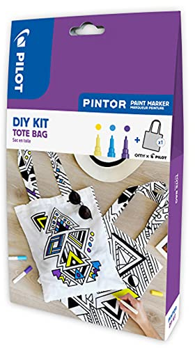 PILOT PINTOR DIY Jute Beutel im modernen, geometrischen Look – Bastel-Set mit 3x Kreativmarker und 1 individuell gestaltbare Baumwollbeutel