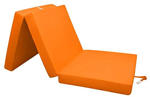 Visco Therapy Folding Futon Mattress Single 190×63×8 cm – Orange Z Bed Guest Mattress with Washable Polyester Cover – Portable Foldable Foam Futon for Kids’ Sleepovers, Travel, Camping & Spare Rooms