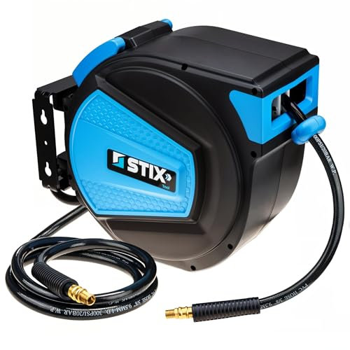 Druckluftschlauchtrommel PVC - Druckluftschlauch mit Aufroller 20m - Schlauchtrommel - Schlauch-Aufroller - Automatik Druckluftschlauch (9,5x15mm)