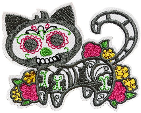 topt rasta Chat Chaton Coeur Squelette Sugar Skull Mexicain ecusson patche Insigne 9x7cm thermocollant brodé