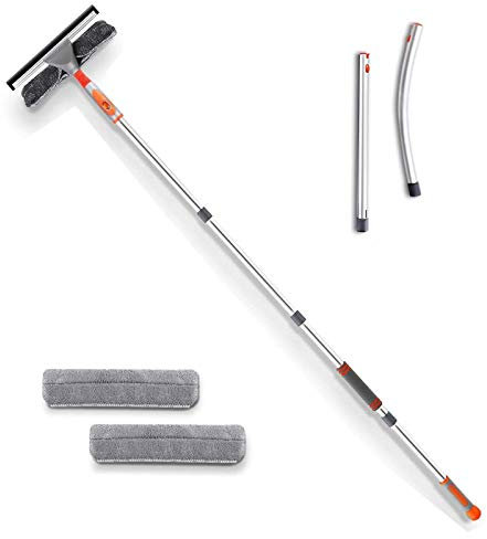 BABAN 2-in-1 Duschabzieher mit Verlängerungsstange - 61 cm, Grau, Fensterabzieher