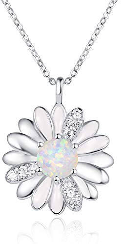 TANGPOET Daisy Halskette 925 Sterling Silber Gänseblümchen Halsketten Opal Daisy Blume Anhänger Geburtstag Schmuck Geschenke für Damen Frauen Mädchen
