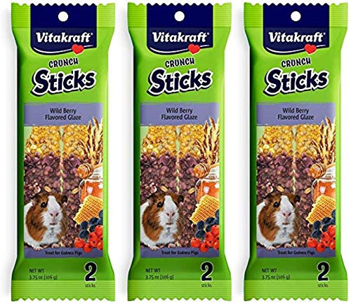 Vitakraft 3 Pack of Wild Berry Glazed Crunch Sticks Guinea Pig Treats, 2 Sticks Each