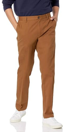 Amazon Essentials Men's Slim-Fit Wrinkle-Resistant Flat-Front Chino Pant, Dark Khaki Brown, 36W x 31L