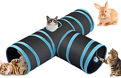 Fhodigogo Katzenspielzeug Katzentunnel, Katze Spielzeug Hundenspielzeug Spieltunnel 3-Wege Pet Play Tunnel Tube für Kätzchen, Welpen, Kaninchen, kleine Hunde