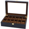 Scatola Portaoggetti per Orologi Scatola Porta Orologi da Custodia Nera per Gioielli in Legno Massello Organizzatore per Collezione di Bracciali con Coperchio in Vetro (12 Slot)