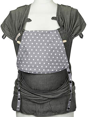 Fräulein Hübsch WrapCon Babysize Halfbuckle in Sterne Dunkelgrau ab Geburt bis Kleinkindalter (50/56 – 80/86 cm) - Anhock-Spreiz-Haltung wie im Tragetuch - Baby & Kleinkind Carrier