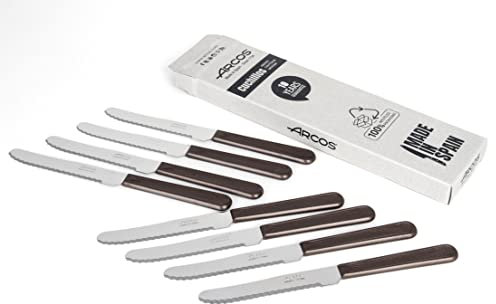 Arcos Juego de 6 Cuchillos para Mesa con Hoja de 110mm en Acero Inoxidable y Mango de Polipropileno. Set de Cuchillos para Fruta y Postre Apto para Lavavajillas. Serie Mesa. Color Marrón