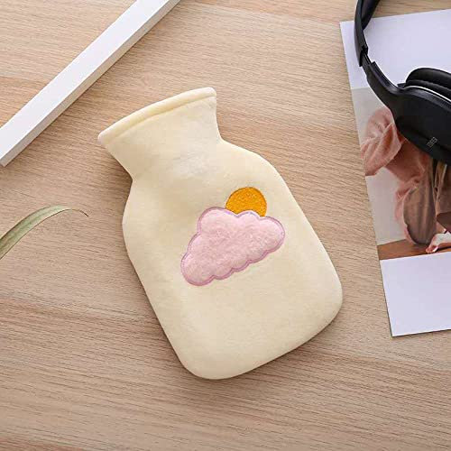 Wärmeflasche Hellgelbe Wolken Wärmflasche Bettflasche Mit Bezug Flauschig Groß Gemütliches für Erwachsene Kinder Baby Weichem Weiches Plüsch Geschenke für Frauen 500ML