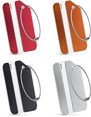VOCIBO® 4 Stück Kofferanhänger Aluminium, Kofferanhänger mit Adressschild, Kofferschilder Anhänger, Gepäckanhänger Kofferanhänger mit Edelstahlkabel, inklusive Privatsphäre Namensschild