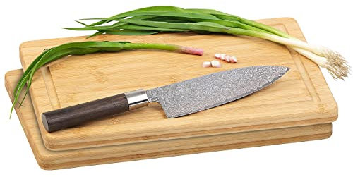 Rosenstein & Söhne Schneidbretter: 2er-Set Bambus-Schneidebretter mit Saftrille, 38 x 25 cm (Schneidebrett Bambus groß, Holzbretter Küche groß, Küchenhelfer)