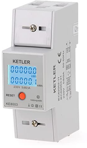 KETLER - KE8003: Modularer Stromzähler - Einphasig 80 A - Teilweise Nullstellung - Impulsausgang - LCD-Anzeige