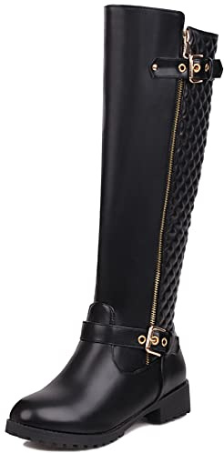 Lroey Reoly Stivali da Donna a Metà Polpaccio con Tacco a Blocco, Stivali da Equitazione Tacco Medio Boots Zip, Numero 33-44