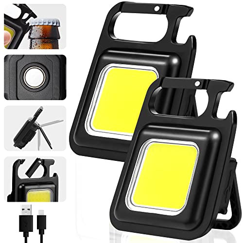 Mini Taschenlampe, 1000 Lumen helle wiederaufladbare Schlüsselanhänger Taschenlampen mit 3 Modi, tragbare Taschenlampe mit Klapphalterung, Flaschenöffner und Magnetfuß