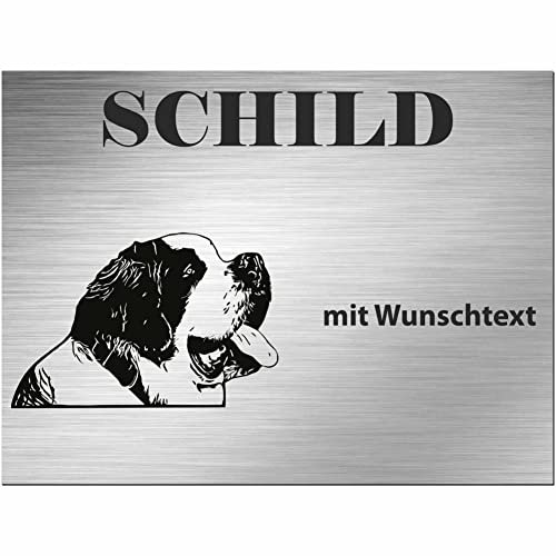 INDIGOS UG - Schilder selbst gestalten Bernhardiner - Wunschtext personalisiert - Aluverbundplatte Edelstahllook - ab 20x15 cm - Spruch - Deko Geschenkidee für Ihren Hund - Zaun - Türschild