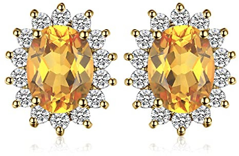 JewelryPalace Prinzessin Diana Kate Middleton 1.1ct Echt Citrin Ohrstecker Silber 925 Damen, Gelber Schmuck Set,Ohrringe Silber Edelstein Mädchen, Ohrstecker Silber mit Stein Frauen Geschenk Vergoldet