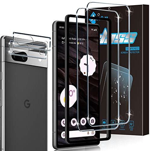 Aerku für Panzer Schutz Glas für Google Pixel 7A Schutzfolie, 2 Stück Folie und Kameraschutz, 0.33mm HD Klar Schutzglas, 9H Anti-Kratzen Anti-Bläschen Schutzfolie Displayschutz