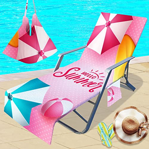 Morbuy Liegestuhl Handtuch mit Taschen, Sommer Stil Strandliegen Handtuch Mikrofaser Strandtuch für Liegen/Handtücher für Strandliegen/Strandtuch, Kapuze für Besseren Halt (Polka Dot)