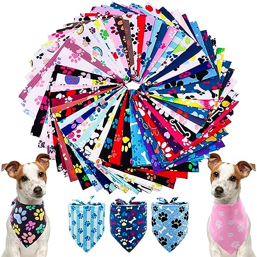 PET SHOW 50Pcs Paw Pattern Dog Bandanas Bulk Washable Puppy Girl Boy Triangle Bibs Accessories for Small Medium Dogs Cats Pets