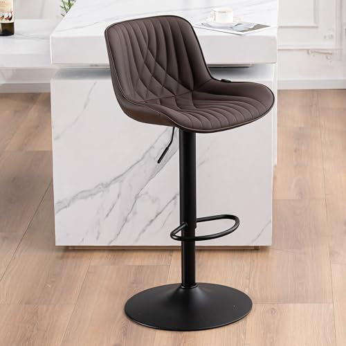 YOUTASTE Barhocker Höhenverstellbar mit PU-Bezug, Drehbare Küchenhocker mit Lehne und Fußstütze, Moderner Bar Stool für Bar, Theke und Küche, Braune